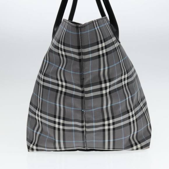 Burberrys Nova Check Blue Label Tote Bag Nylon Silver Gray Auth bs18621 - Picture 3 of 16